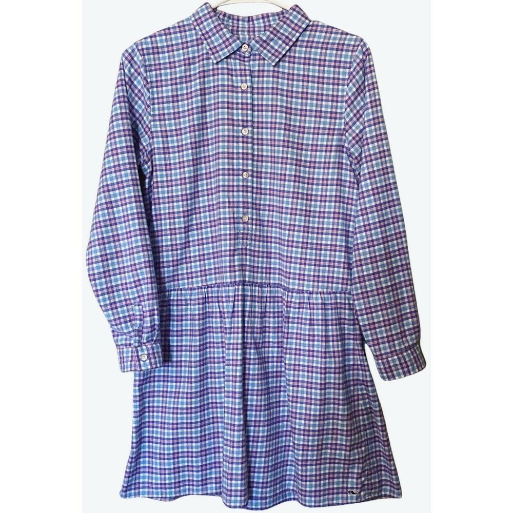 Vineyard Vines Girls Plaid Flannel Long Sleeve Button Up Dress Youth Size 16